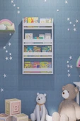 QUZU HOME Montessori Çocuk Odası Eğitici Kitaplık 4 Raflı Dekoratif Duvar Rafı - 3