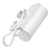 iPhone Lightning Soketli Mini Powerbank 5000mAh Type-C Dahili Kablolu Taşınabilir Şarj Cihazı Beyaz - 1