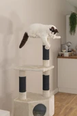 Beeztees Kedi Köşe Tırmalama ve Oyun Evi, Krem, 40x40x135cm thumbnail 7