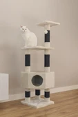 Beeztees Kedi Köşe Tırmalama ve Oyun Evi, Krem, 40x40x135cm thumbnail 8