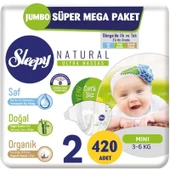Sleepy Bebek Bezi Naturel Beden:2 (3-6Kg) Mini 420 Adet Jumbo Süper Mega Pk thumbnail 2
