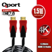 QPORT Q-HDMI151 1.5 METRE 2.0V 4K  ALTIN UÇLU ÖRGÜLÜ KABLO - 1