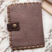 El Yapımı Kadın Cüzdan Vegan Deri Sevimli Köpek Görselli Koyu Kahverengi Renk - 2