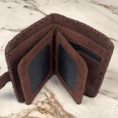 El Yapımı Kadın Cüzdan Vegan Deri Sevimli Köpek Görselli Koyu Kahverengi Renk - 6