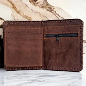 El Yapımı Kadın Cüzdan Vegan Deri Sevimli Köpek Görselli Koyu Kahverengi Renk - 5