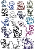 Siyah Beyaz Dinazor Sticker Set - 1