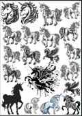 Siyah Beyaz Unicorn Sticker Set - 1