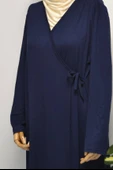 Kadın Yandan Bağlamalı Pamuklu Penye Namaz Elbisesi Lacivert thumbnail 3