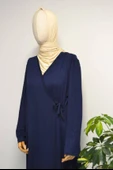 Kadın Yandan Bağlamalı Pamuklu Penye Namaz Elbisesi Lacivert thumbnail 4