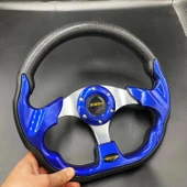 Momo Spor Direksiyon 32cm Mavi-Altı Kesikli Yarış Spor Direksiyonu - 3