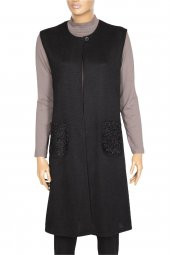 Hesna Kadın Naz Şönil Cep Kombinli Siyah Yelek thumbnail 1