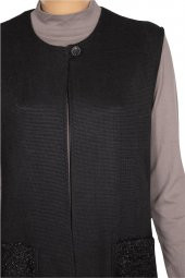 Hesna Kadın Naz Şönil Cep Kombinli Siyah Yelek thumbnail 2