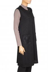 Hesna Kadın Naz Şönil Cep Kombinli Siyah Yelek thumbnail 3