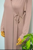 Kadın Yandan Bağlamalı Pamuklu Penye Namaz Elbisesi Vizon thumbnail 3