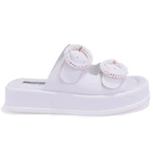 Dagoster DZA07-890784 Beyaz Ortopedik Günlük Taşlı  Kadın Terlik - 2