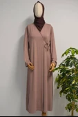 Kadın Yandan Bağlamalı Pamuklu Penye Namaz Elbisesi Vizon thumbnail 1