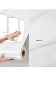 Renkli Duvarlar 60cm x 280cm Tek Parça Rulo Shiny Beyaz Mermer Desenli Banvo Salon Wc Yapışkanlı Duvar Paneli Kağıdı thumbnail 2