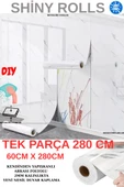 Renkli Duvarlar 60cm x 280cm Tek Parça Rulo Shiny Beyaz Mermer Desenli Banvo Salon Wc Yapışkanlı Duvar Paneli Kağıdı thumbnail 1