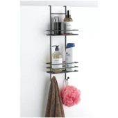 Tekno Tel LM-065 Asmalı 2 Katlı Düz Banyo Duşakabin Rafı Siyah - 1