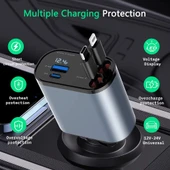 Zuidid ZR13 - 95W 4 In 1 Voltaj Göstergeli Tüm Telefonlar Için Hızlı Araba Şarjı Kendinden Kablolu - 4