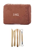Kahve Çamur Kırmızı Kil Seramik Hamuru 3 kg Ebeşuar Seti Seramik Şekillendirme Seti - 1
