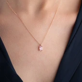 Vaoov 925 Ayar Gümüş Pembe Baget Kolye - 4