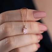 Vaoov 925 Ayar Gümüş Pembe Baget Kolye - 1