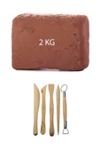 Kahve Çamur Kırmızı Kil Seramik Hamuru 2 kg Ebeşuar Seti Seramik Şekillendirme Seti - 1