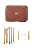 Kahve Çamur Kırmızı Kil Seramik Hamuru 1 kg Ebeşuar Seti Seramik Çamur Kesme Teli - 1
