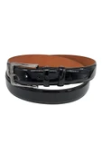 3.5 cm. Klasik Hakiki Deri Dikişli Model Düz Renk Rugan Kemer Siyah thumbnail 1