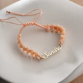 Vaoov 925 Ayar Gümüş Boncuklu Makrome örme İsim Bileklik thumbnail 5