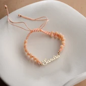 Vaoov 925 Ayar Gümüş Boncuklu Makrome örme İsim Bileklik thumbnail 3