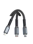 Işıklı 3 in1 Lightning-Micro-Type-C 100W Hızlı Şarj Kablosu 3A 1.2m Siyah - 7