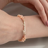 Vaoov 925 Ayar Gümüş Boncuklu Makrome örme İsim Bileklik thumbnail 1