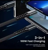 Işıklı 3 in1 Lightning-Micro-Type-C 100W Hızlı Şarj Kablosu 3A 1.2m Siyah - 5
