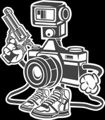 Fotoğraf Makinesi ve Silah Sticker 10x10 cmRenkli Sticker - 1