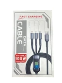 Işıklı 3 in1 Lightning-Micro-Type-C 100W Hızlı Şarj Kablosu 3A 1.2m Siyah - 6