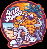 hello summer ananas sticker 10x10 cmRenkli Sticker - 1