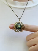 Doğal Taş Labradorit Doğal Taşlı Kadın Antik Yuvarlak Doğal Taşlı Kolye euk37lbt - 1