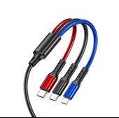 3 in1 Lightning-Micro-Type-C 100W Hızlı Çoklu Şarj Kablosu 3A 1.2m Siyah - 3