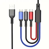 3 in1 Lightning-Micro-Type-C 100W Hızlı Çoklu Şarj Kablosu 3A 1.2m Siyah - 1