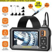 10 Metre 4.3 Inç Çift Kamera Ekranlı Yılan Kamera (Ayarlanabilir Parlak 8 Led) - 1