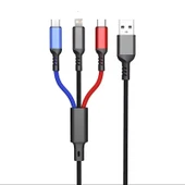 3 in1 Lightning-Micro-Type-C 100W Hızlı Çoklu Şarj Kablosu 3A 1.2m Siyah - 2