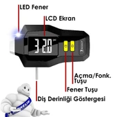Michelin MC12293 99PSI Dijital Lastik Basınç ve Derinlik Ölçer - 10