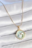 Gold Renk Zincir Turkuaz Mineli İncili Çiçek İşlemeli Portre Model Kadın Kolye - EBJ250519W33935 thumbnail 1