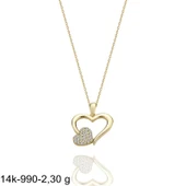 Kalp içinde Kalp Çok Şık 14 Ayar Altın Kolye thumbnail 2