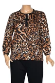 Cimariva Kadın Vera Büyük Beden O Yaka Koton Penye Siyah Leopar Bluz - 1