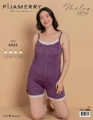 Pijamerry Kadın İp Askılı MİLAN Kumaş Likralı Şortlu Pijama Takımı 6026 - 1 Adet  L Mor thumbnail 2