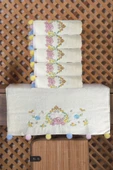 Çeyizlik 6'lı Renkli Ponponlu Çiçek Nakışlı El Yüz Havlusu Seti 50x90 cm - 1
