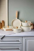 Cookwood Beige 9 Parça Tencere Tava Seti Indüksiyon Tabanlı Ahşap Saplı 18081 - 1